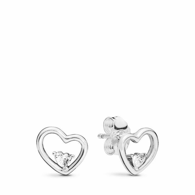 Pandora Asymmetric Hearts Of Love Stud Earrings Ireland - Sterling Silver/Cubic Zirconia - 635928KPG